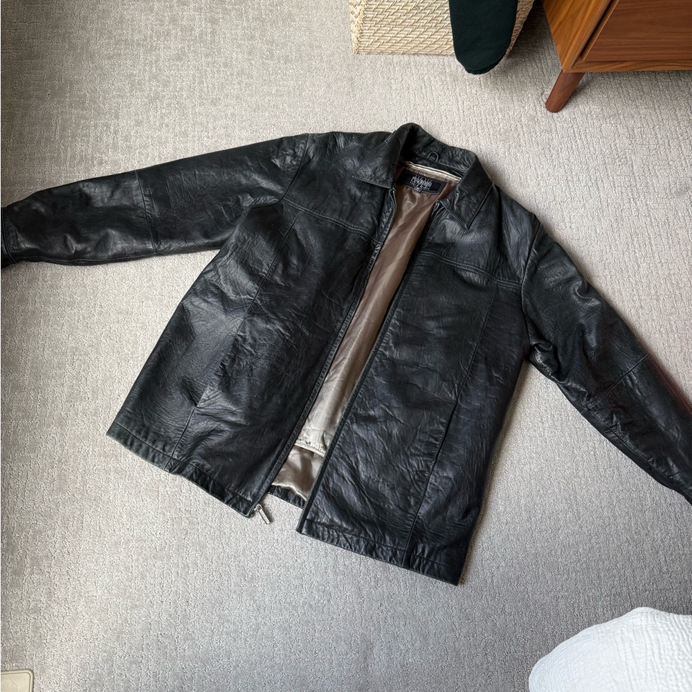 UNISEX Mens Wilson’s Pelle Studio Black Leather Zip-Front Jacket size M